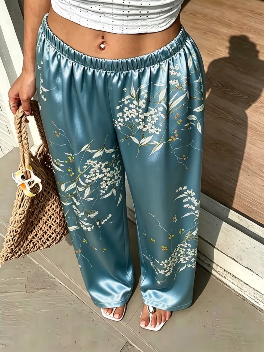 Plant Print Casual Sleep Pants, Comfortable And Breathable Long Trousers, Temper